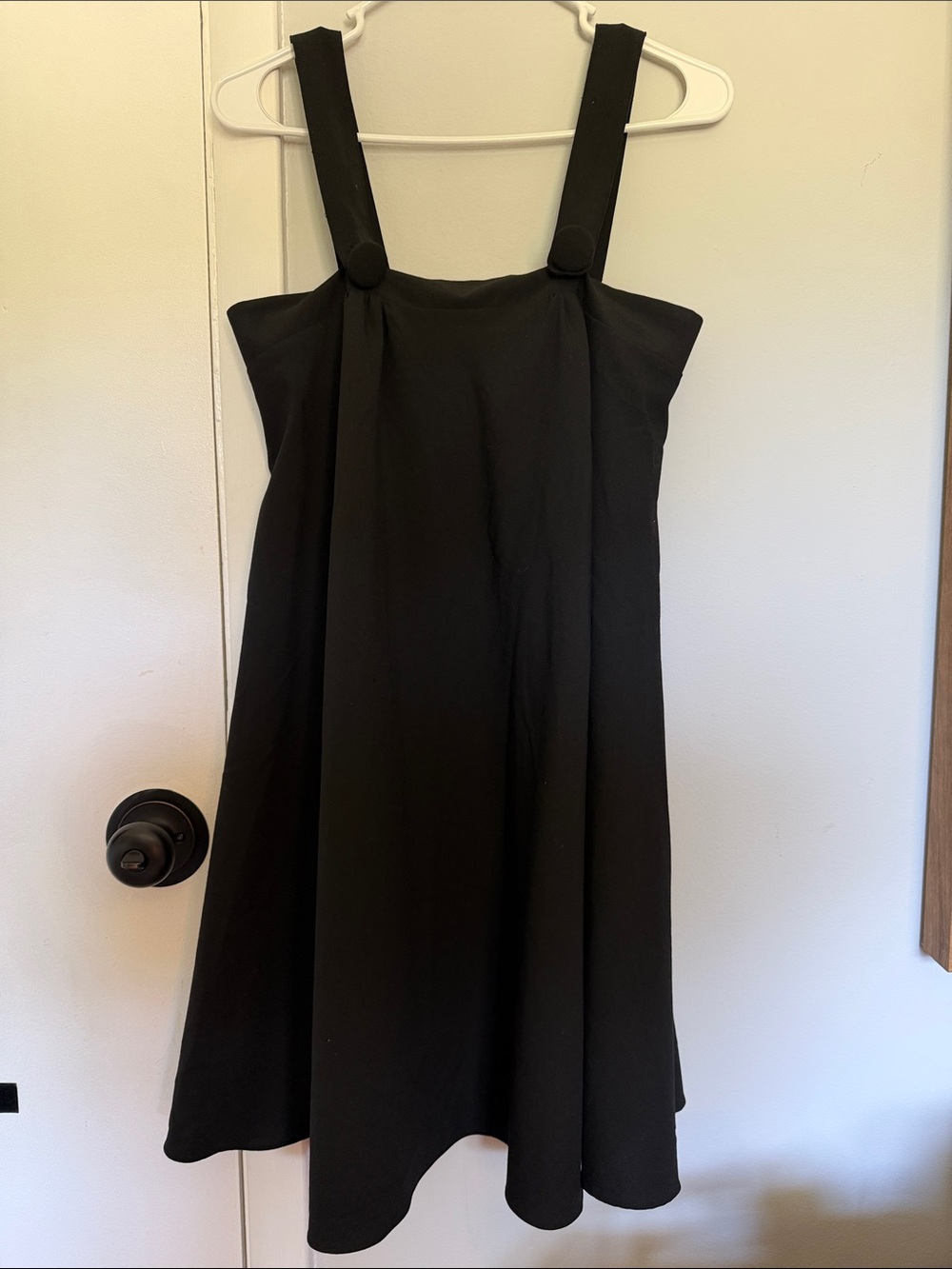Y2K Express Black Mini Dress with Button-Strap Details
